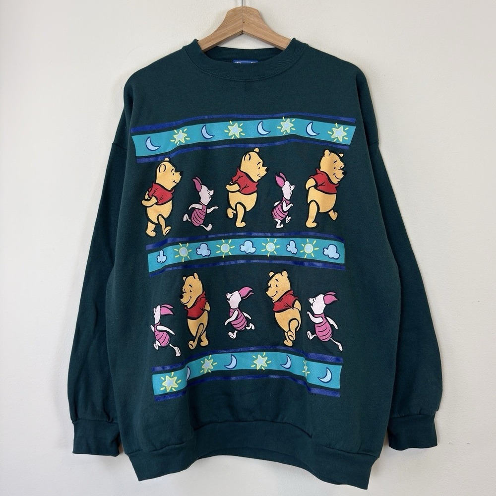 Vintage 90's Winnie The Pooh Piglet Art Walt Disney World Green Sweatshirt - XL